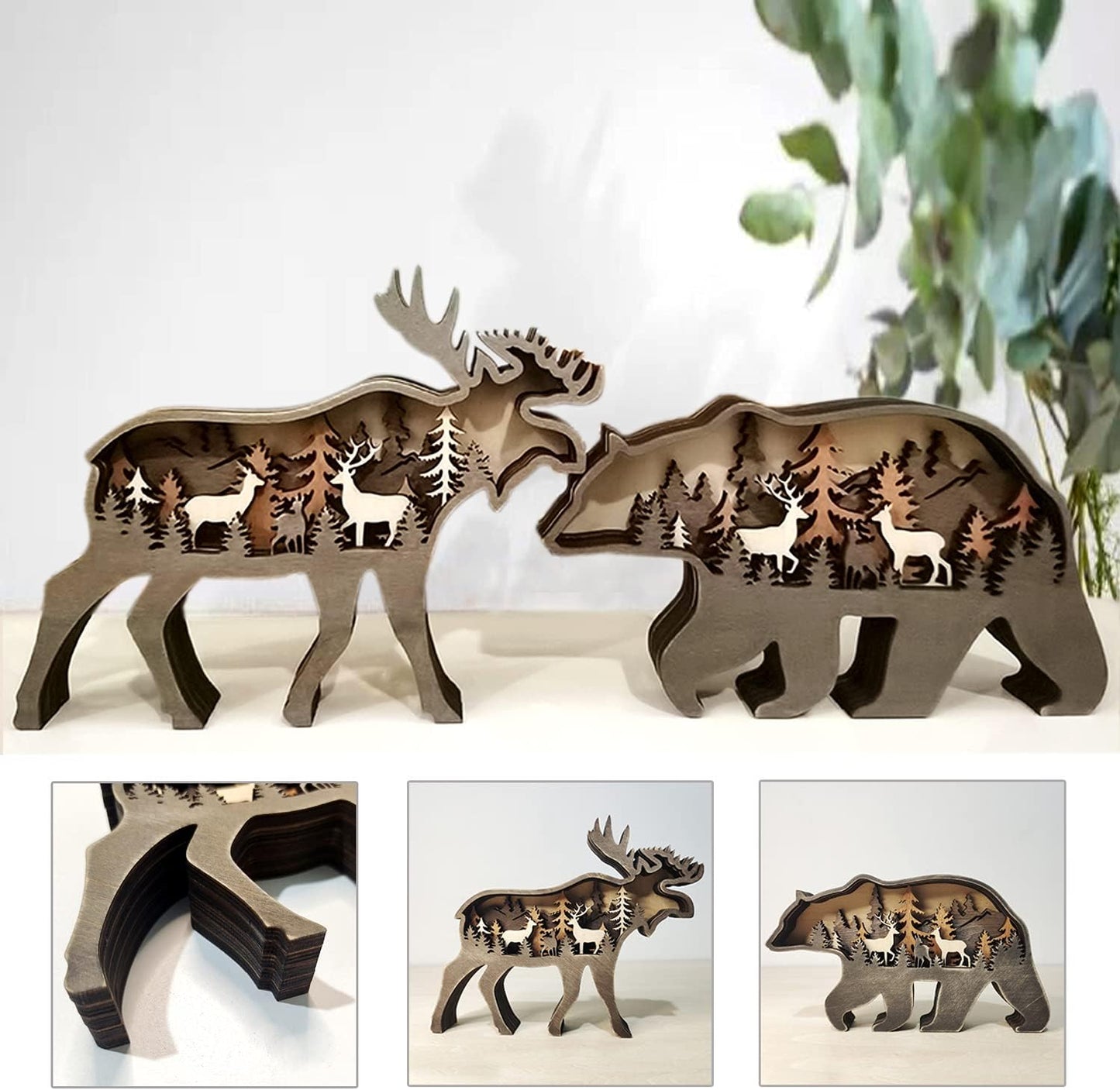 Bear and Moose Wood Figurines: A Cozy and Cute Way to Decorate Your Home